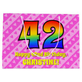 42e verjaardag: roze strepen & harten, regenboog # groot cadeauzakje (Achterkant)