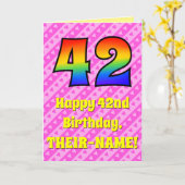 42e verjaardag: roze strepen & harten, regenboog # kaart (Gele Bloem)