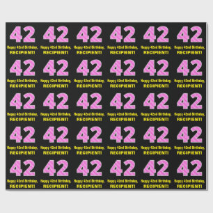 42e verjaardag: Roze strips en harten "42" + Naam Cadeaupapier
