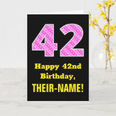 42e verjaardag: Roze strips en harten "42" + Naam Kaart (Gele Bloem)