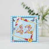 42e Verjaardag Uitnodiging bloemen, vlinders (Staand voorkant)