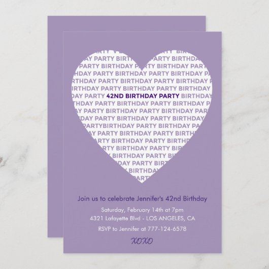 42e verjaardag uitnodiging Meisje typografie Paars (Voorkant / Achterkant)