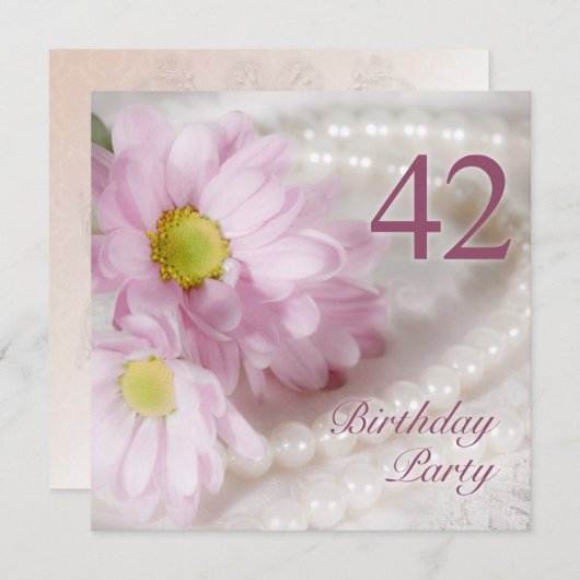 42e verjaardag uitnodiging met madeliefjes (Voorkant / Achterkant)