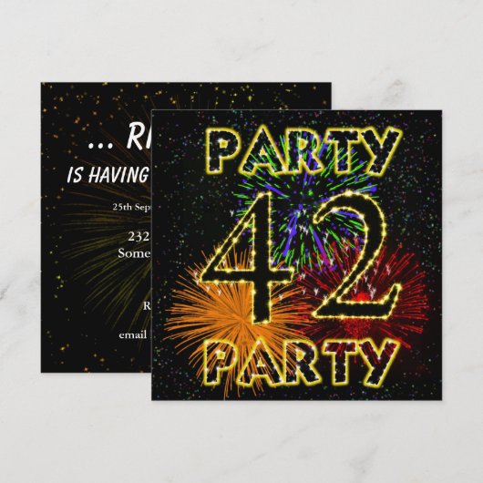 42e verjaardag uitnodiging met vuurwerk (Voorkant / Achterkant)