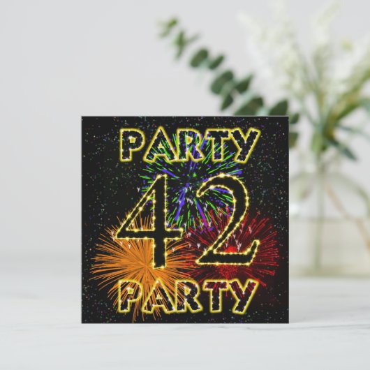 42e verjaardag uitnodiging met vuurwerk (Staand voorkant)