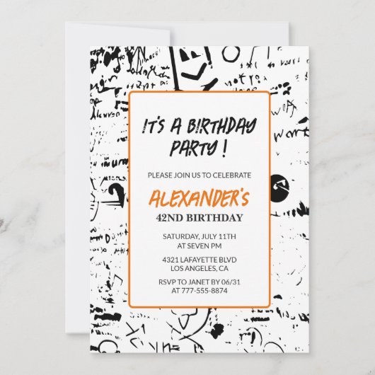 42e verjaardag uitnodigingen Mannen Graffiti Party (Voorkant)