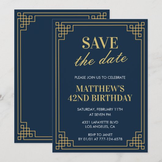 42e verjaardag uitnodigingen Mannen Save the date (Voorkant / Achterkant)