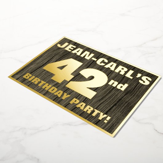 42e verjaardag: Vet, Faux Hood Grain Pattern Folie Uitnodiging (Gedraaid)