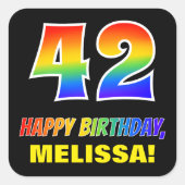 42e verjaardag: Vet, Leuk, Eenvoudig, Regenboog 42 Vierkante Sticker (Voorkant)