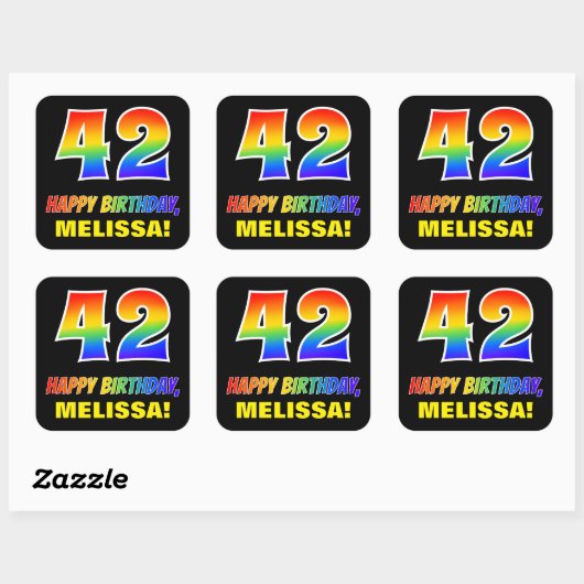 42e verjaardag: Vet, Leuk, Eenvoudig, Regenboog 42 Vierkante Sticker (Vel)