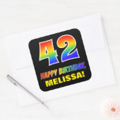 42e verjaardag: Vet, Leuk, Eenvoudig, Regenboog 42 Vierkante Sticker (Envelop)