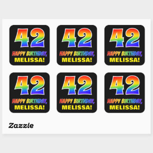 42e verjaardag: Vet, Leuk, Eenvoudig, Regenboog 42 Vierkante Sticker