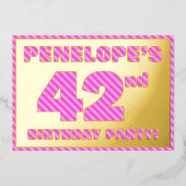 42e verjaardag — Vet, vun, roze band # 42 Folie Uitnodiging (Voorkant)