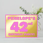 42e verjaardag — Vet, vun, roze band # 42 Folie Uitnodiging (Staand Voorkant)