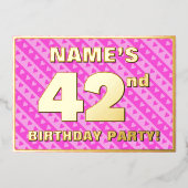42e verjaardag - vuurroze harten en strips folie uitnodiging (Voorkant)