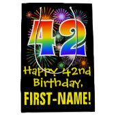 42e verjaardag: Vuurwapenpatroon en regenboog 42 Medium Cadeauzakje (Voorkant)