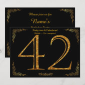 42e Verjaardagsfeest, Gatsby styl, zwart goud glit Kaart (Voorkant / Achterkant)