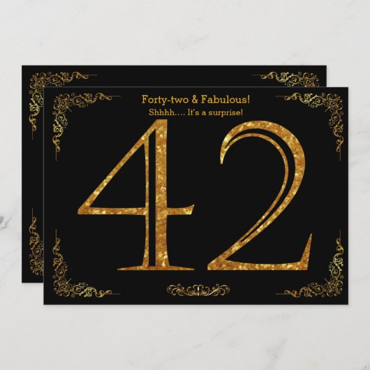 42e Verjaardagsfeest, Gatsby styl, zwart goud glit Kaart (Voorkant / Achterkant)