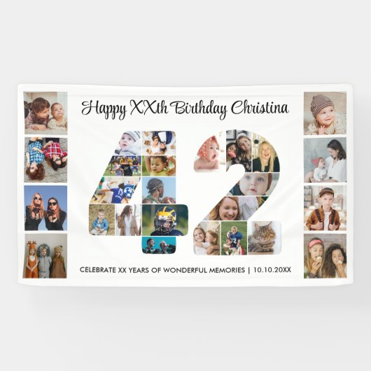 42e verjaardagsfeest Nummer 42 Fotocollage Spandoek (Horizontaal)