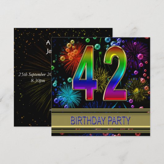 42e verjaardagsfeestje Uitnodiging met bubbels (Voorkant / Achterkant)
