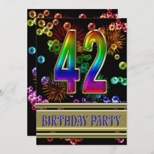 42e verjaardagsfeestje Uitnodiging met bubbels (Voorkant / Achterkant)