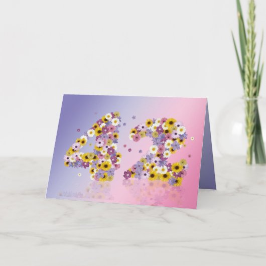 42e verjaardagskaart met bloemen letters kaart (Voorkant)