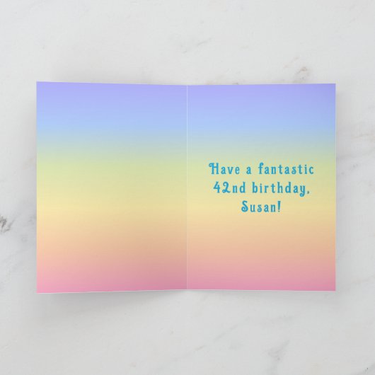 42nd Birthday — Fun Cake & Candles, w/ Custom Name Kaart (Binnen)