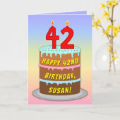 42nd Birthday — Fun Cake & Candles, w/ Custom Name Kaart (Gele Bloem)