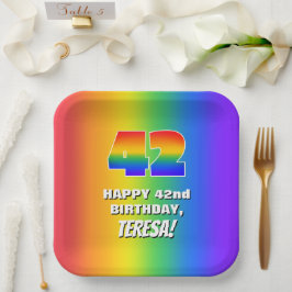 42ste verjaardag: Kleurrijk, leuk regenboogpatroon Papieren Bordje