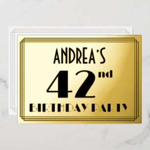 42ste verjaardagsfeest — Art Deco-look “42” + naam Folie Uitnodiging