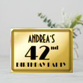 42ste verjaardagsfeest — Art Deco-look “42” + naam Folie Uitnodiging (Staand Voorkant)