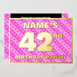 42ste verjaardagsfeest — Leuke roze harten en stre Folie Uitnodiging
