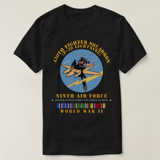 430th Fighter Squadron P38 Lightning 9th AF WWII w T-shirt (Design voorkant)