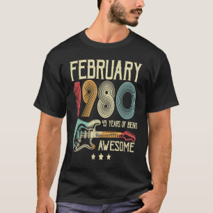 43 februari 1980 43 jaar Retro Guitar T-shirt