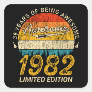 43 jaar oud 1982 Retro Geweldige 43e verjaardag ca Vierkante Sticker