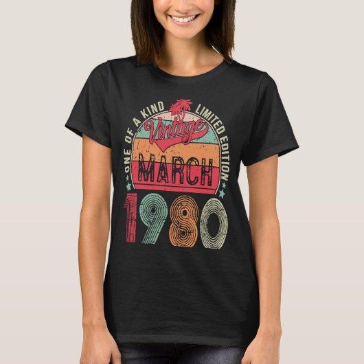43 jaar oude 43e retro van 19 maart t-shirt (Voorkant)