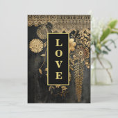 *~ 43 QR RSVP AR26 Gouden kant LIEFDE Luxe bruilof Kaart (Staand voorkant)