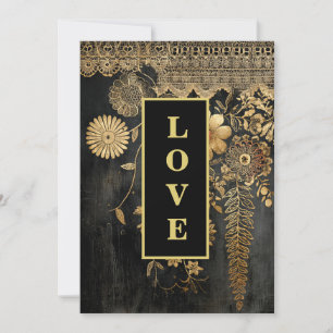 *~ 43 QR RSVP AR26 Gouden kant LIEFDE Luxe bruilof Kaart
