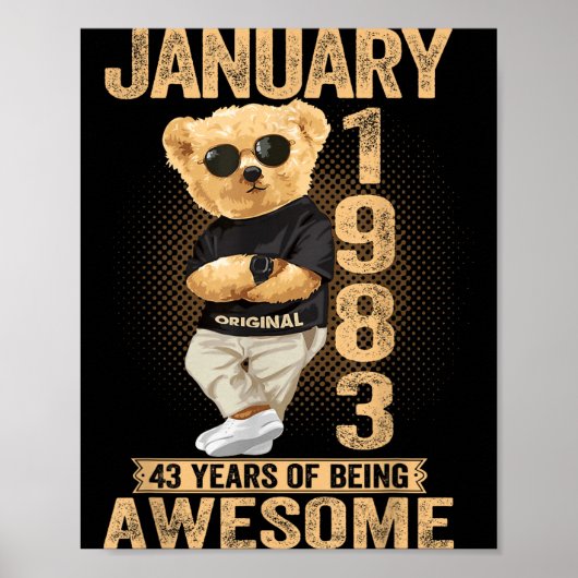 43 Year Old January 1983 Teddy Bear 43rd Birthday  Poster (Voorkant)