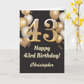 43e Birthday Black en Gold Balloons Confetti Kaart (Gele Bloem)