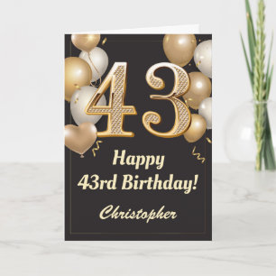 43e Birthday Black en Gold Balloons Confetti Kaart