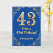 43e Birthday Blue en Gold Glitter Lijst Kaart (Gele Bloem)