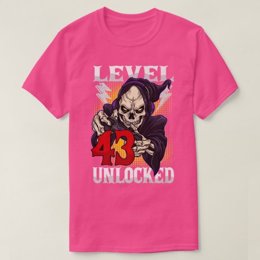 43e 'Birthday Gamer Skeleton'-niveau 43 'Unlocked T-shirt (Design voorkant)