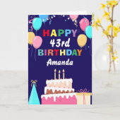 43e Happy Birthday ballons Cake Navy Blue Kaart (Gele Bloem)