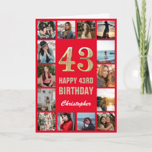 43e Happy Birthday Red en Gold Photo Collage Kaart