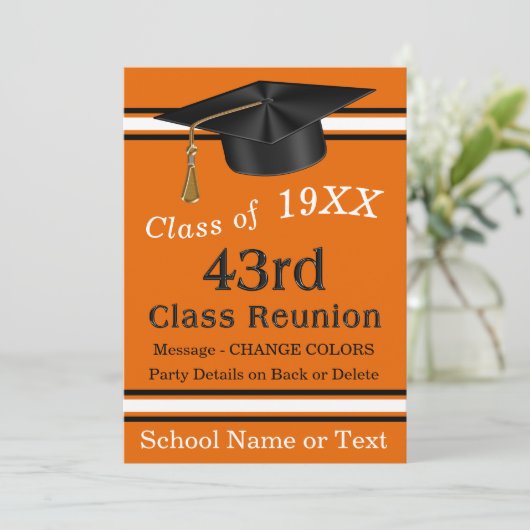 43e klas reünie uitnodigingen, Sinaasappel, zwart Kaart (Staand voorkant)