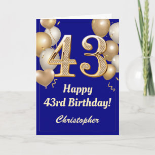 43e marinierblauw en gouden ballonnen Confetti Kaart