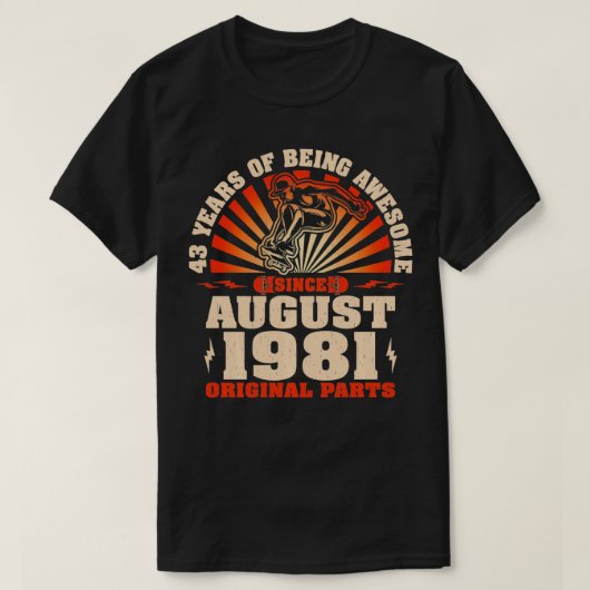 43e verjaardag 43 jaar oude skateboard liefhebbers t-shirt (Design voorkant)