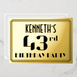 43e verjaardag: Art Deco Kijk "43" en naam Folie Uitnodiging