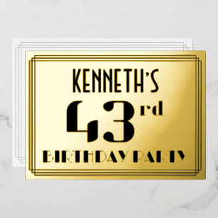 43e verjaardag: Art Deco Kijk "43" en naam Folie Uitnodiging